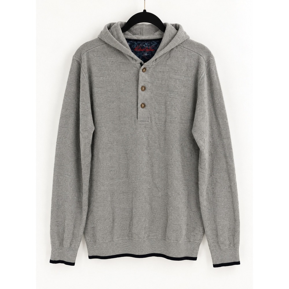 Robert Graham Bendigo Hoodie 2XL Grey Textured Henley Sweater Classic Fit NWT